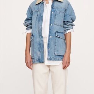 Banana Republic Light Blue Denim Barn Jacket with Cream Contrast Collar